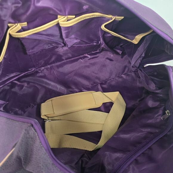 JM New York Duffle Bag Weekender Purple Tan Detachable Strap 18" x 10" x 8" - Picture 9 of 13